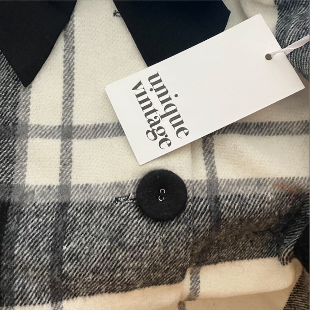UNIQUE VINTAGE Holiday Retro Black White Plaid Swing Coat NWT